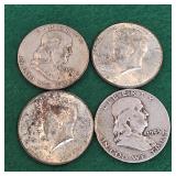4 Silver Half Dollars 1953 - 1964