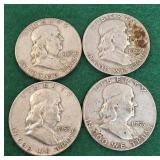 4 Silver Half Dollars 1953