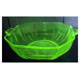 Glows Green Vaseline Glass serving bowl - large