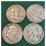 4 Silver Half Dollars 1953