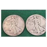 2 Walking Liberty Half Dollars - 1944-45