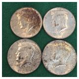4 Silver Half Dollars 1964