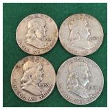 4 Silver Half Dollars 1953