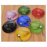 Colorful Czech Demi Cups & Saucers