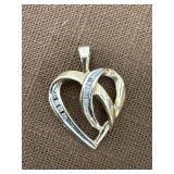 10k Signed Heart Crisscross Pendant With Stones