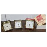 3 travel alarm clocks - Phinney Walker, Bulova,