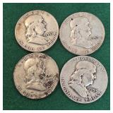 4 Silver Half Dollars 1953
