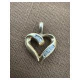 10k Signed Heart Pendant With Stones