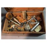 Wooden box full of miscellaneous, knives,