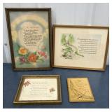 4 vintage Inspirational Sayings. 3 Frames & 1 plaq