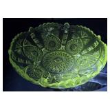 Glows Green ruffled edge bowl - clear glass -you