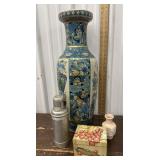 Large floral vase, vintage thermos, recipe box