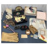 Baby shoes, gloves, hankies, ties, shells, other