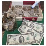 Quantity of miscellaneous coins - $2 bills,