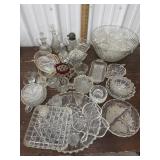 Glass serving dishes, punch bowl, divided dishes