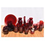Ruby Red Glass in blue tote