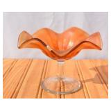 Orange Iridescent Carnival Glass Fluted Compote.