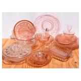 Tote of Pink Depression Glass
