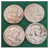 4 Silver Half Dollars 1953