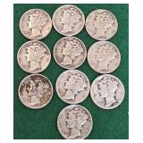 10 silver Mercury dimes