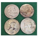 4 Silver Half Dollars 1953 - 1964