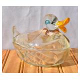 Vintage Glass Duck Candy Dish with Metal Scoop