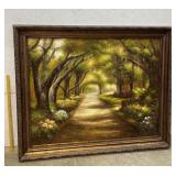 Very Large Oil on Canvas Painting w/Gilded Frame