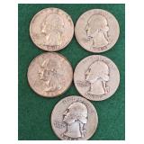 5 Silver Quarters - 1953, 44, 47, 44, 63
