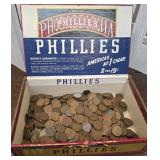 Pennies - incl many wheat in Cigar box as found
