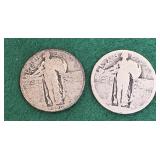 2 Silver Standing Liberty Quarters