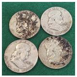 4 Silver Half Dollars - 1953