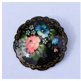 Vintage Hand Painted Russian Lacquer Pin-Brooch