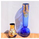 Czech Bohemia Glass Cobalt Blue & Gold Vases