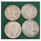 4 Silver Half Dollars 1953 - 1964