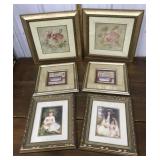 3 pair (6) Framed prints