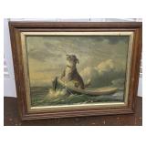 Early Walnut frame / dog print signed Bispham??