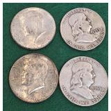 4 Silver Half Dollars 1964 & 1953
