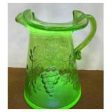 Green glow glass pressed grapes pitcher