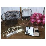 Metal baskets, coat rack, travel cutting board