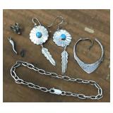 Sterling Silver earrings, bracelet, pendants *1