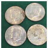 4 Silver Half Dollars 1964