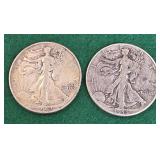 2 Walking Liberty Half Dollars 1942-1944
