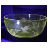 Antique 1891 Etched Glass Small Bowl (Glows Green