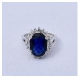Vintage Sterling 925 Sapphire (faux) and CZ Ring