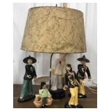 Asian figures, lamp *some damage/repairs, lamp