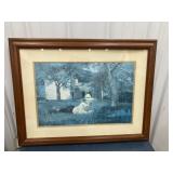 Child in grass - framed art - back of picture not