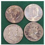 4 Silver Half Dollars 1953 - 1964