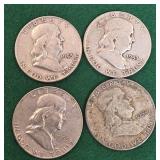 4 Silver Half Dollars 1953-1954