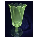Glow green EAPG Etched Floral Celery Vase Ruffled