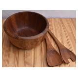 Dansk Wooden Salad Bowl & Utensils. (teak?)